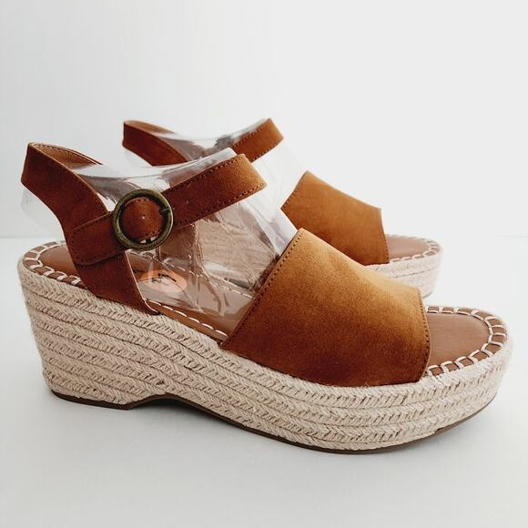 Seychelles Cognac Brown Faux Suede Leather Espadrille Strappy Sandals Size 11 - Picture 1 of 11